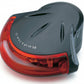 A black Topeak RedLite II bicycle tail light with red lens.