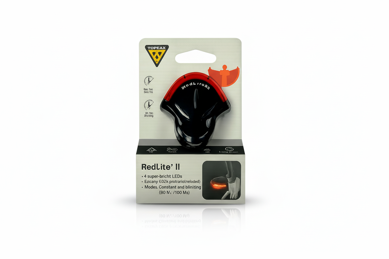 Topeak RedLite II bike light packaging on a white background