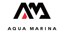 Aqua Marina logo with black and red design on a white background